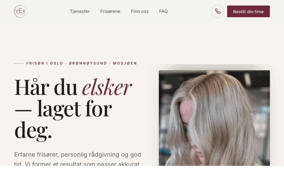 Vex Frisør nettside